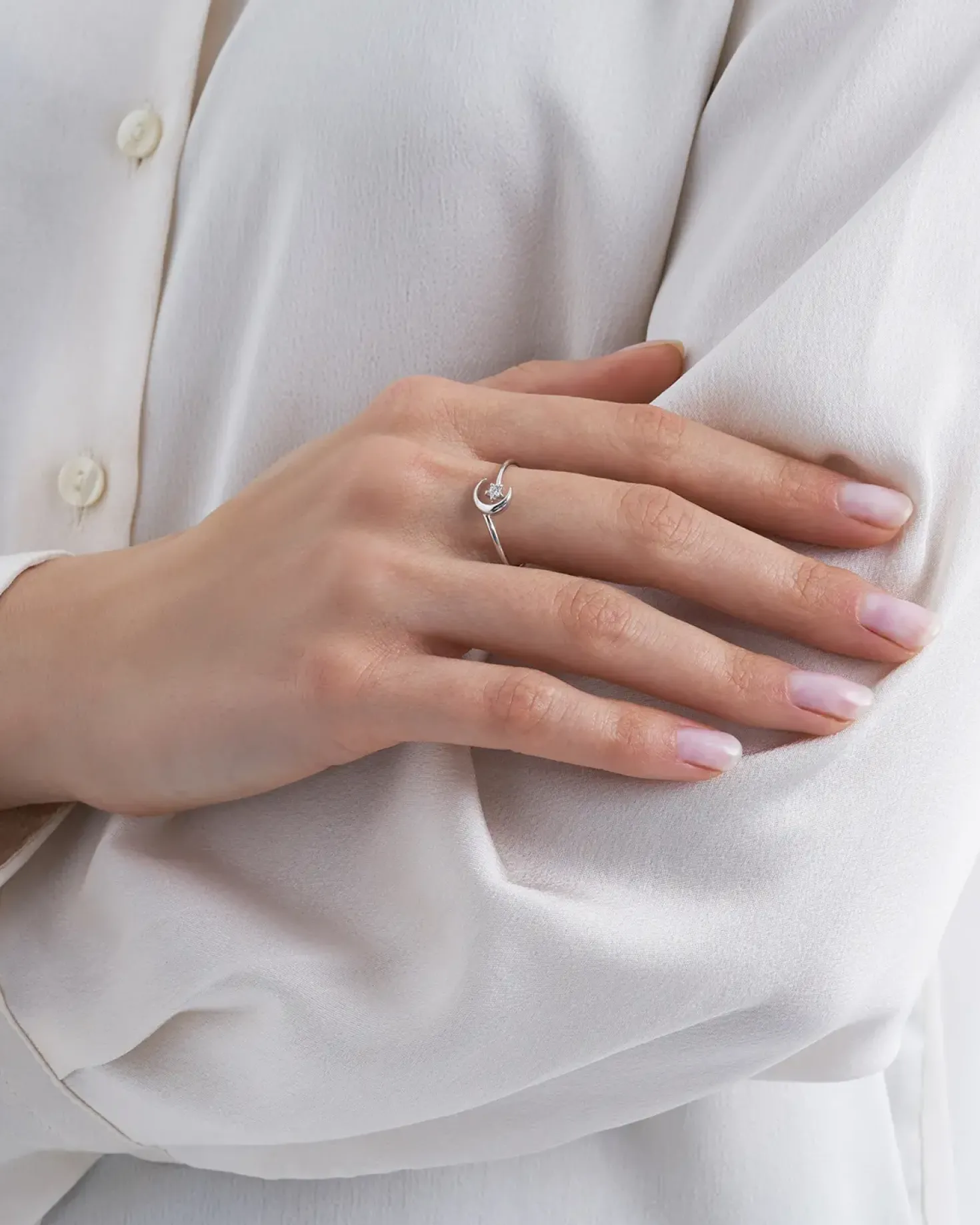 Anello in vero argento - Cuddling Moon