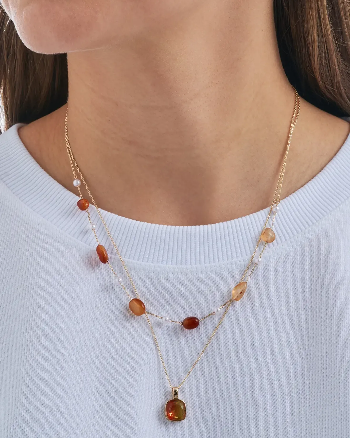 Collana stratificata - Orange Agate