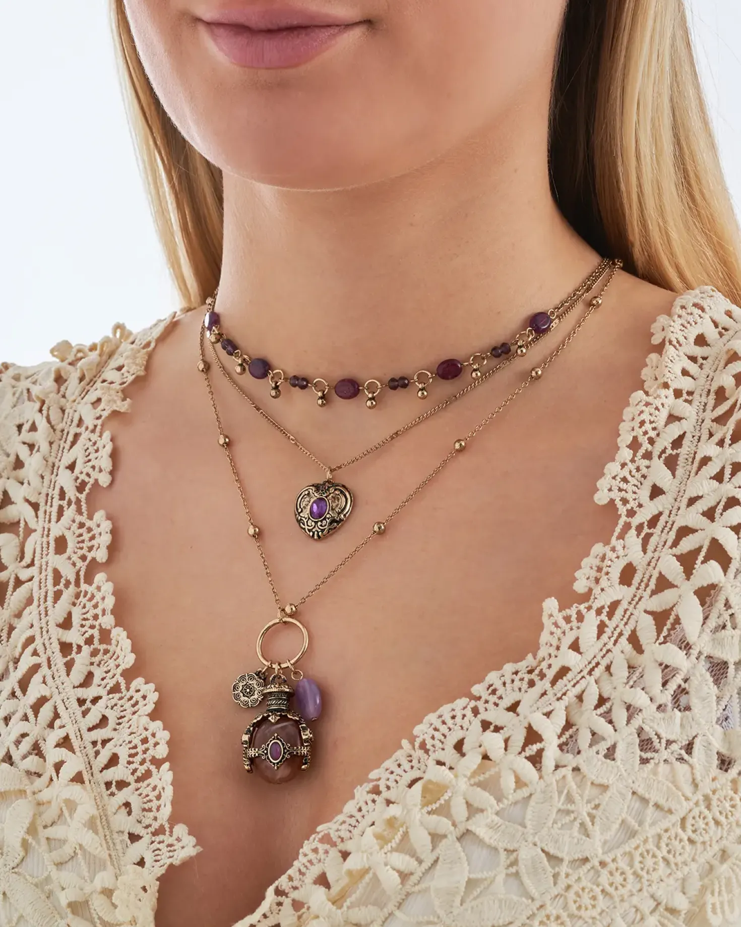 Collana stratificata - Purple Boho