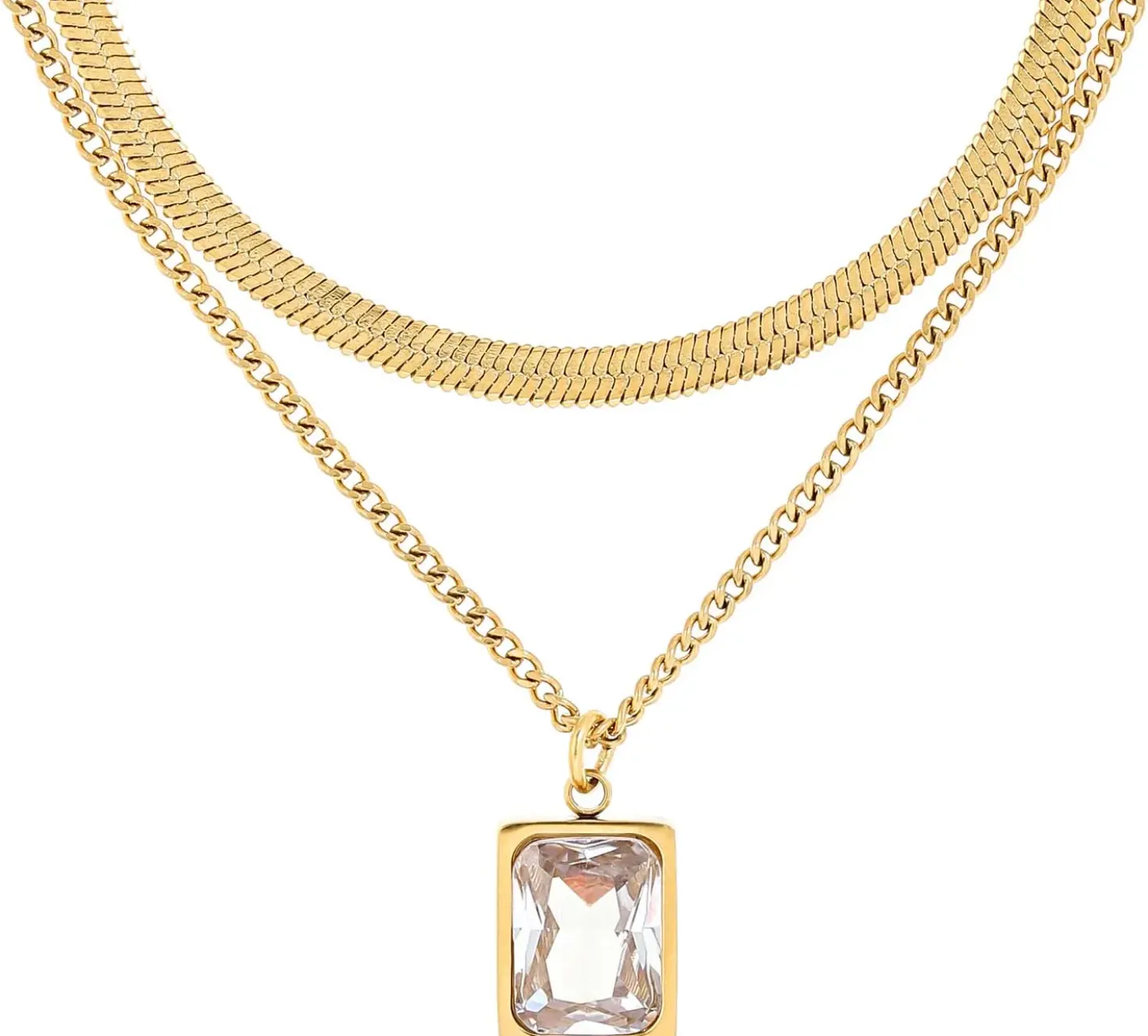 Collana stratificata - Steel Rectangle